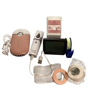 Portable USB Mini Fan & Facial Steamer Set for Women with Cotton Pads & Tape